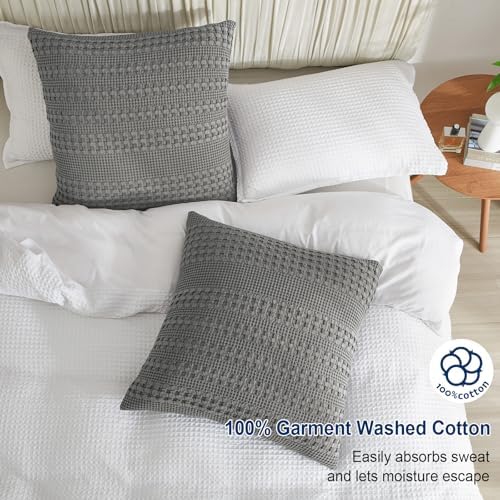 PHF Cotton Waffle Weave Pillow Covers 24" x 24", Dark Grey, No Insert - Image 2