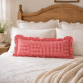 JoraLion Ruffled Lumbar Pillow Cover 14x36 Gingham Red by JoraLion