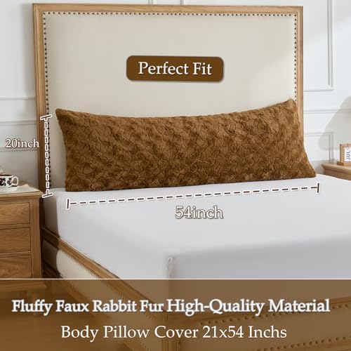 20x54 Fluffy Brown Full Body Pillow Cover, Plush Fuzzy Faux Fur Body Pillowcase - Image 2