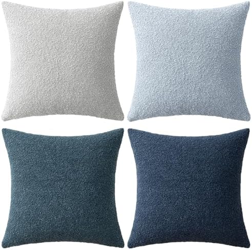 MIULEE Decorative Boucle Throw Pillow Covers 18x18 Inch Blue Set of 4 - Image 6
