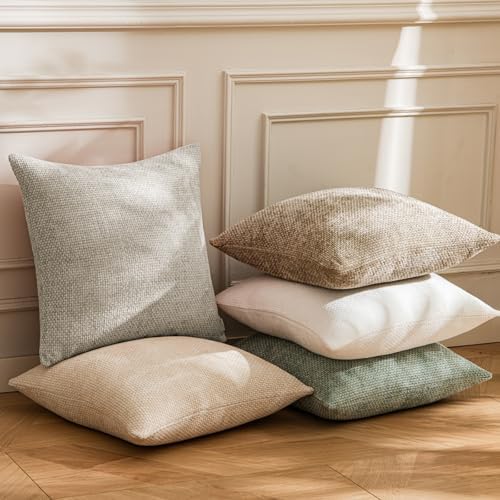 a moment Grey-Beige Chenille Throw Pillow Covers 22x22 Inch Pack of 2 Modern - Image 5