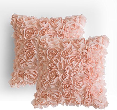 MIULEE Decorative Rose Flower Pillow Covers Pack of 2 Peach Pink 18x18 Inch by MIULEE
