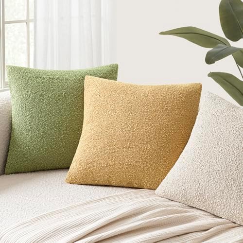 Foindtower Decorative Textured Boucle Throw Pillow Cover 24x24 Light Yellow - Image 5
