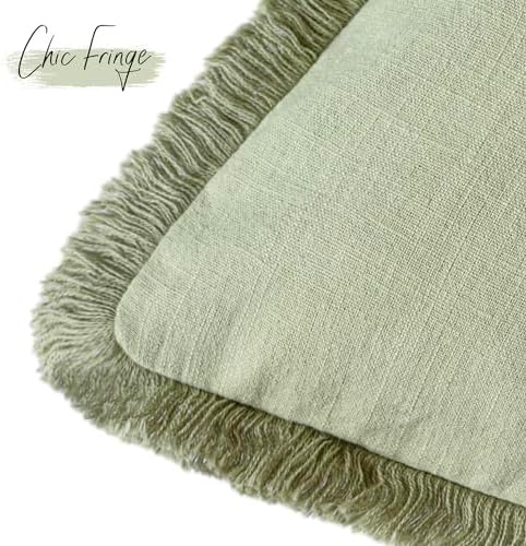 Foindtower Decorative Linen Fringe Throw Pillow Covers 18×18 Light Green - Image 3