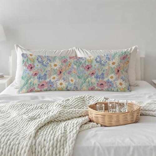 Spring Floral 20x54 Body Pillow Cover, Spring Home Room Decor, Pastel - Image 3