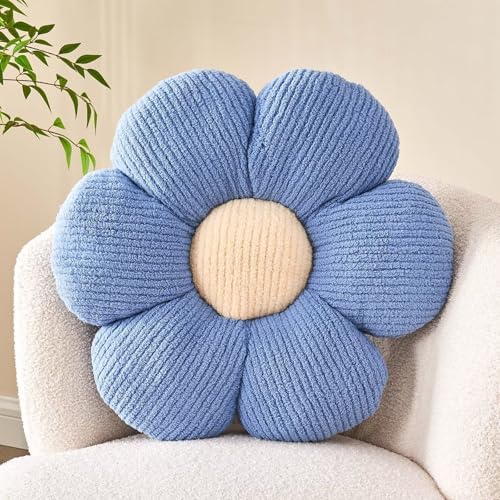 Kcvvcr Flower Throw Pillow, Soft Blue 17.7" Shaped Floor Pillow by Kcvvcr