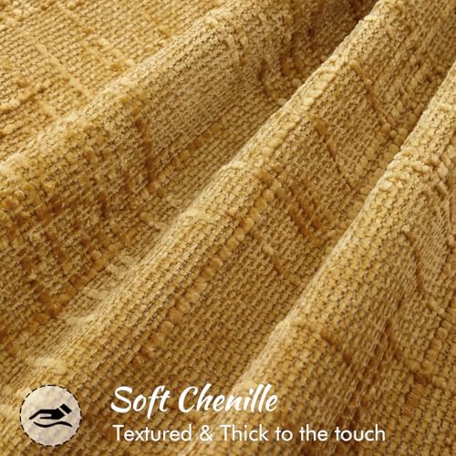 decorUhome Chenille Fall Throw Pillow Covers 18x18 Set of 2, Mustard Yellow - Image 2