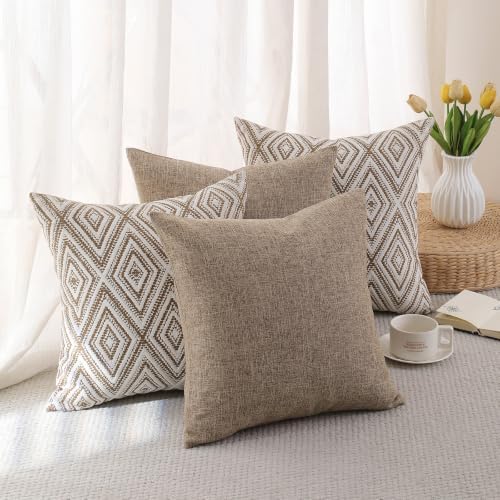 HPUK Throw Pillow Covers 18x18, Light Brown Couch Pillow Covers - Image 3