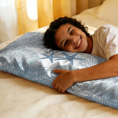 Body Pillow Cover with Zipper, Coral Seashell Imitation Silk Long Pillow Case - Image 7