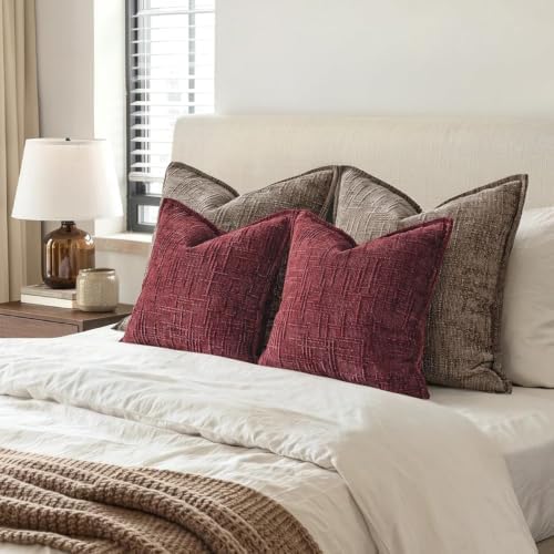MIULEE Slubby Textured Decorative Throw Pillow Covers Burgundy 20x20 - Image 5