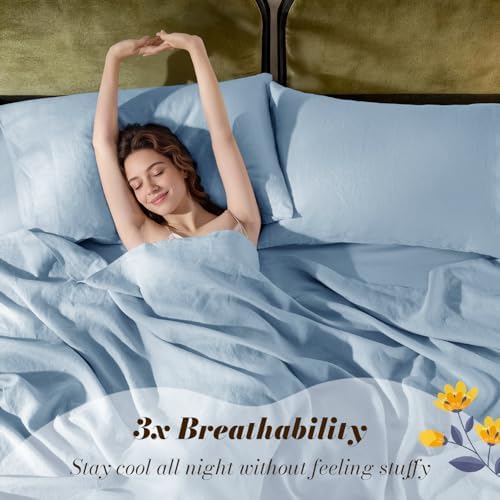 SONORO KATE 100% French Linen Cal King Size Sheets Set, Natural Flax Bedding - Image 3
