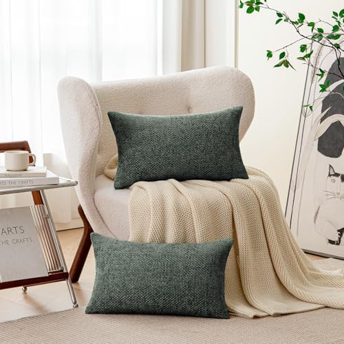 a moment Christmas Dark Green Chenille Throw Pillow Covers 12x20 Inch Pack of 2 - Image 2