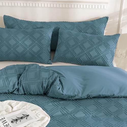 JELLYMONI Grayish Blue Grid Tufted Pillowcases Standard Size - Image 4