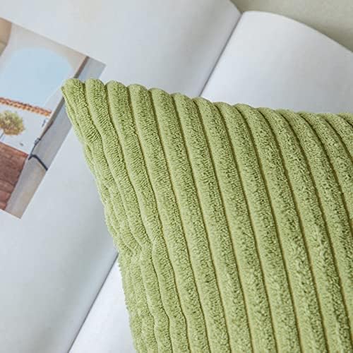 MIULEE Decorative Corduroy Throw Pillow Covers Set of 2 18x18 Grass Green - Image 3