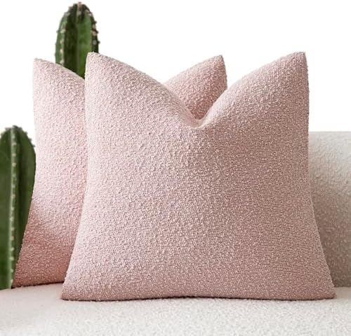 Foindtower Decorative Textured Boucle Throw Pillow Covers 18x18 Sakura Pink by Foindtower