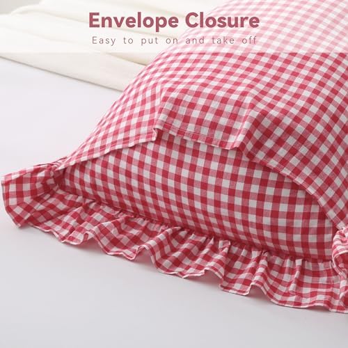 Red Gingham Body Pillow Cover 20x54, Ruffled Cotton Sham - Image 6