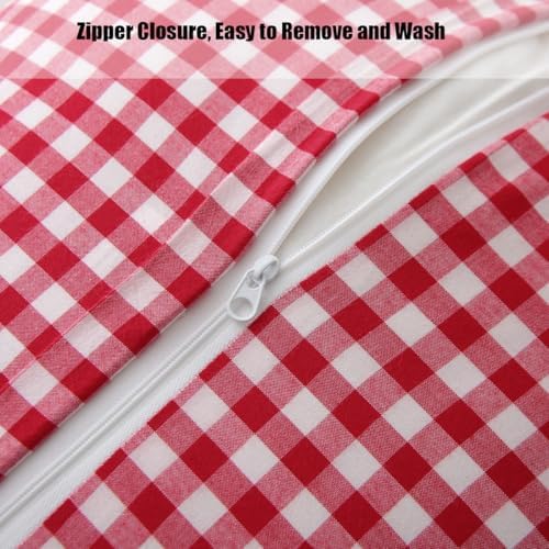 Silnuo Red/White Gingham Ruffle Throw Pillow Covers Set of 2 - Image 4