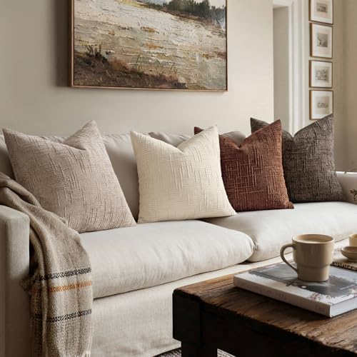 MIULEE Chenille Textured Euro Throw Pillow Covers Oatmeal 22x22 Set of 2 - Image 6