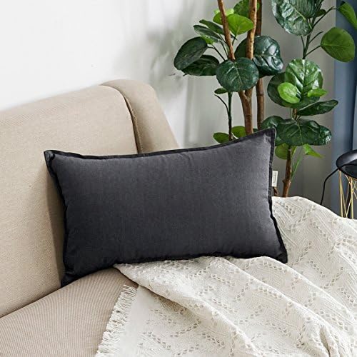 Jeanerlor Natural Cotton Linen Decorative Lumbar Throw Pillow Case Dark Grey - Image 4