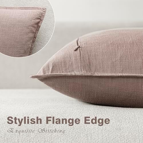 Foindtower Linen Solid Decorative Throw Pillow Covers 18x18 Inch Dusty Pink - Image 3