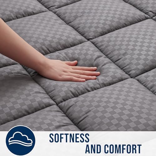 OLANLY Twin Quilted Fitted Mattress Pad, Down Alternative Fill, Dark Grey - Image 3