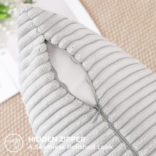 Mecatny Corduroy Decorative Throw Pillow Covers 26x26 Set of 2 Grey - Image 4