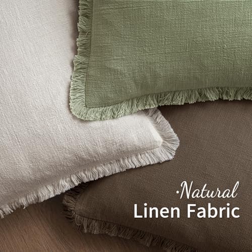 MIULEE Linen Fringe Decorative Euro Pillow Covers Chocolate Brown 24x24 - Image 4