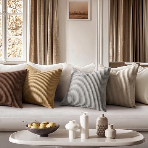 MIULEE Decorative Corduroy Throw Pillow Covers Set of 2 20x20 Light Brown - Image 6