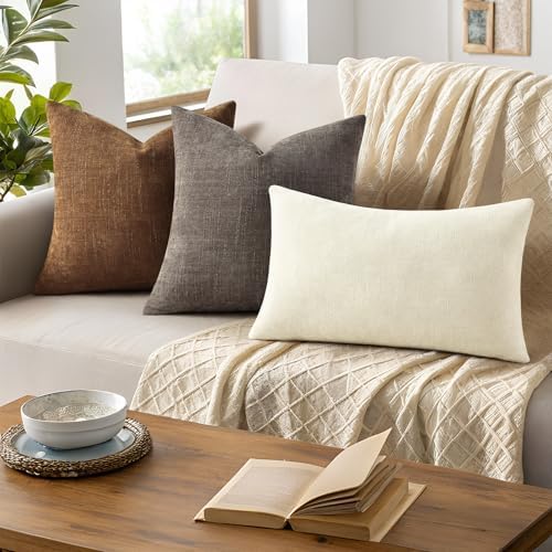 decorUhome Chenille Throw Pillow Covers 18x18 Set of 2, Taupe Grey - Image 6