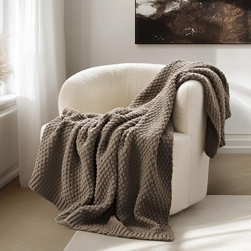 EVERGRACEHOME Chunky Chenille Knit Throw Blanket, 50 x 60, Mocha Brown by EVERGRACE