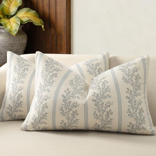 Vintage Throw Pillow Covers 12x20 Set of 2, Striped Floral Pillow Cover by DKwizme
