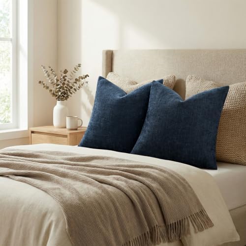 decorUhome Chenille Throw Pillow Covers 20x20 Set of 2, Dark Blue - Image 6