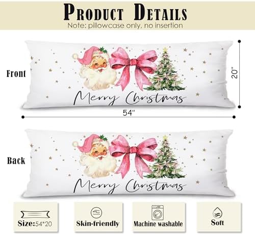 Merry Christmas 20x54 Body Pillow Cover, Preppy Girly Christmas Room Decor - Image 2