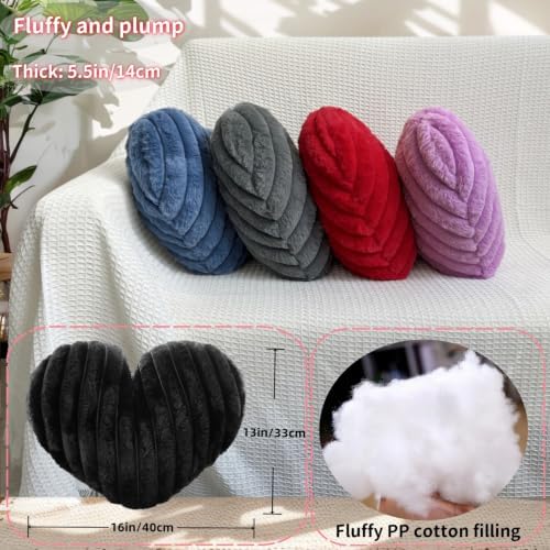 16 Inch Heart Shaped Pillow Black Faux Fur Fluffy Decorative Throw Pillows - Image 6