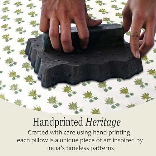 CPC Lotus Meadow Hand Block Print 100% Cotton Ruffle Throw Pillow Cover 18x18 - Image 3