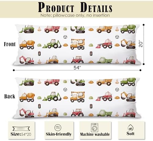 Construction Truck 20x54 Body Pillow Cover, Boy Nursery Room Decor, - Image 2