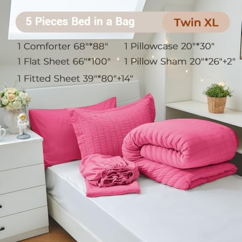 MUXHOMO 5 Pieces Twin XL Comforter Set, Seersucker Bed in a Bag Twin XL Size - Image 4