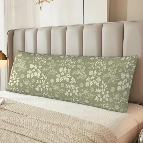Green Leaf Plant Body Pillowcase, Long Pillow Cover 20"x54" Soft - Image 6