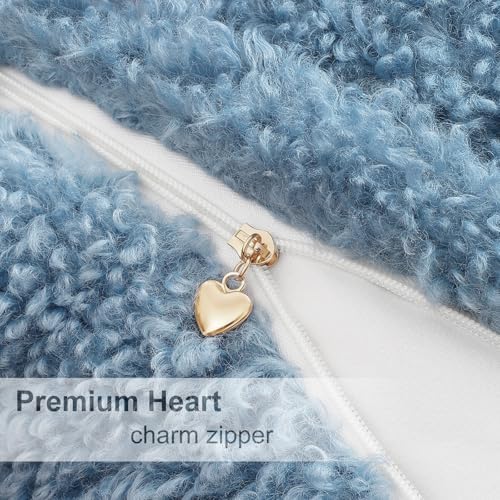decorUhome Sherpa Decorative Throw Pillow Covers 16x16 Set of 2 Light Blue - Image 6