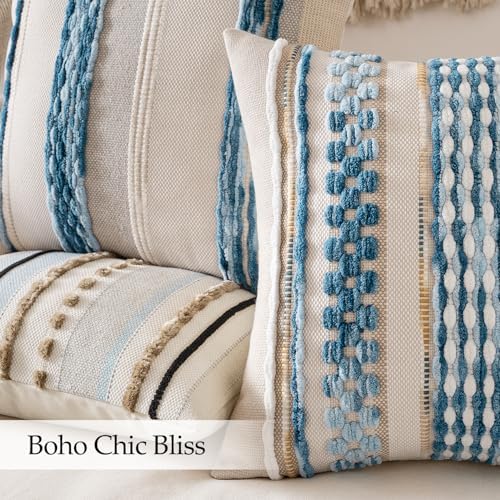ANRODUO Boho Decorative Pillow Covers 22x22 Light Blue Stripe Pack of 2 - Image 5