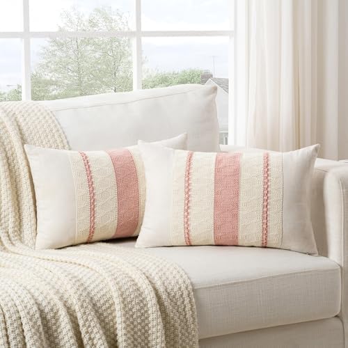Fancy Homi Set of 1 Boho Pink Long Lumbar Decorative Throw Pillow Cover 14x24 - Image 2