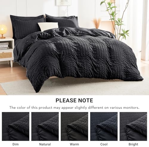 HYMOKEGE Black Queen Comforter Set Seersucker 7 Pieces, All Season Luxury Bed - Image 6