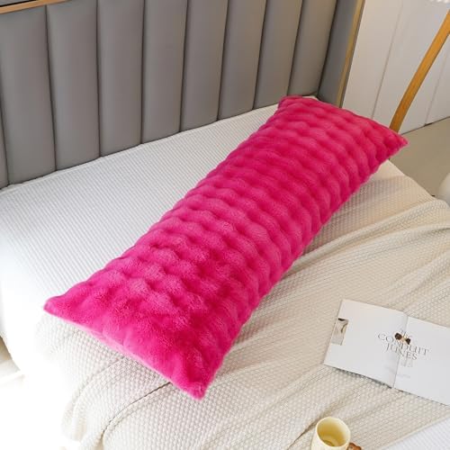 JAUXIO Fluffy Faux Fur Body Pillow Cover, Hot Pink, 21 x 54 Inches - Image 3