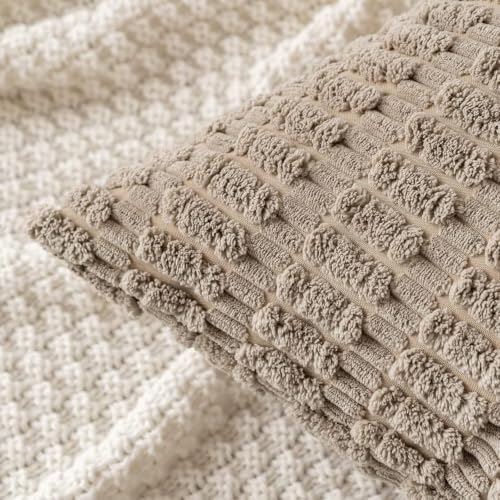 MIULEE Corduroy Decorative Throw Pillow Covers 20x20 Light Brown Pack of 2 - Image 6