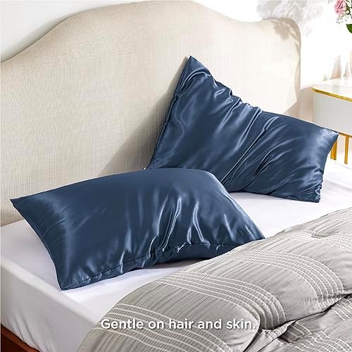 Bedsure Satin Pillowcase with Zipper, Pillow Cases Queen Size Set of 2 - Image 2