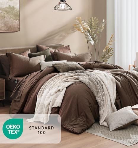 Monbix Queen Comforter Set 7 Pieces Chocolate Brown Bed in a Bag - Image 5
