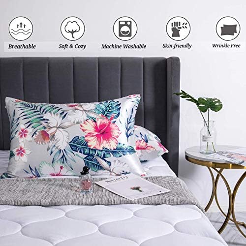 Floral Printed Satin Pillowcase, Standard Cooling Pillow Case Set of 2 - Image 2