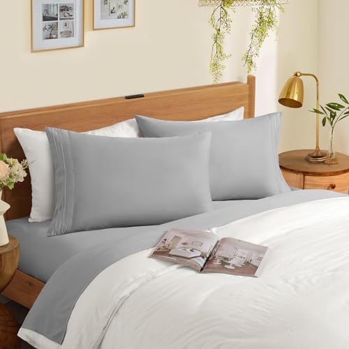 Horbaunal Microfiber Pillowcases King Size, Light Grey, 2 Pack - Image 2