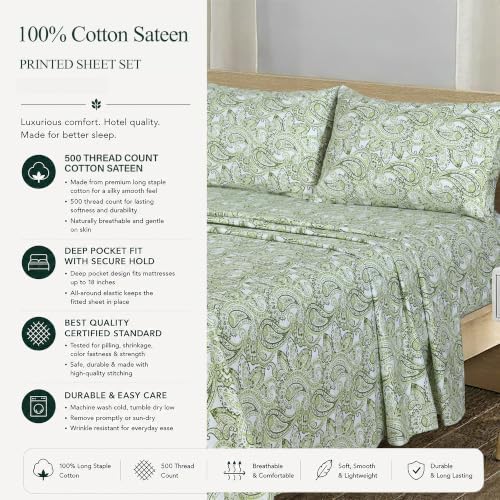 Feather & Stitch 100% Cotton Sateen 500 TC Cal King Size Bed Sheet Set - Image 6