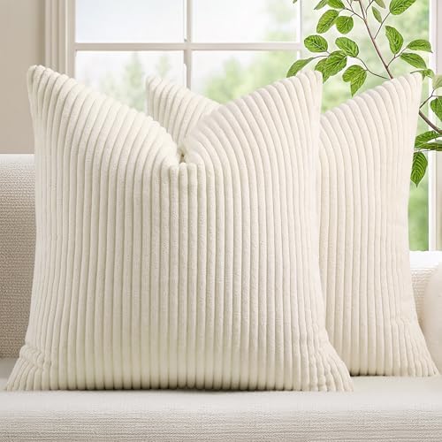 Mecatny Corduroy Fall Throw Pillow Covers 26x26 Set of 2 Cream White by Mecatny